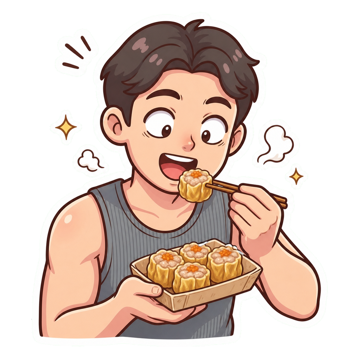 Rohan happily eating siomai